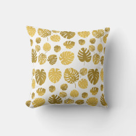 Almofada Padrão de Folhas Tropicais Douradas modernas