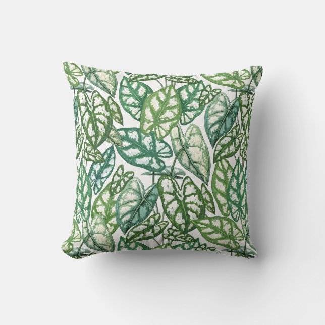 Almofada Padrão de Folhas Tropicais Verdes (Frente)