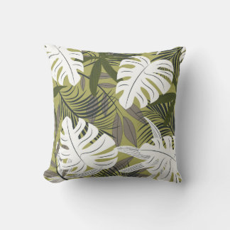 Almofada Padrão de Folhas Tropicais Vibrantes
