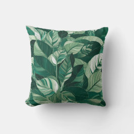 Almofada Padrão de Folhas Verdes Modernas