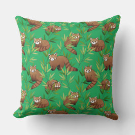 Almofada Padrão de Folhas Vermelhas e Bamboo