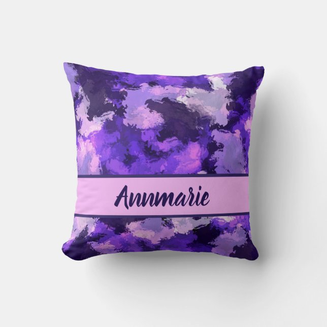 Almofada Padrão de Formas de Abstrato Azul e Legal Roxo (Frente)