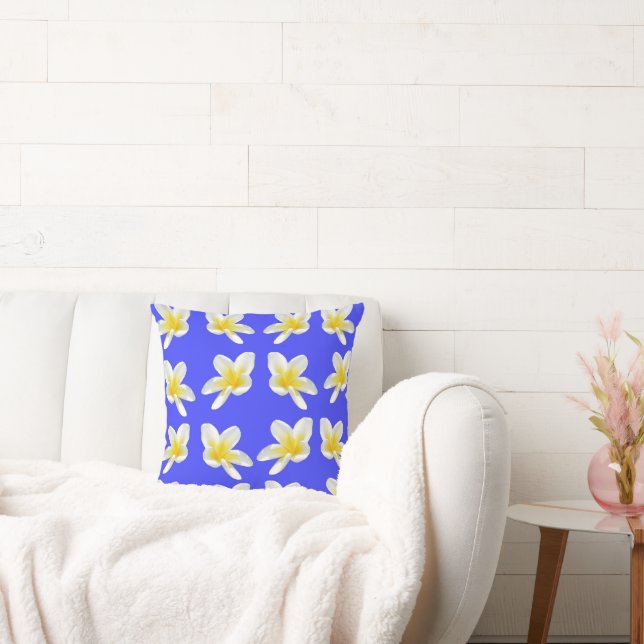 Almofada Padrão De Frangipani Azul E Amarelo, (Sofá)