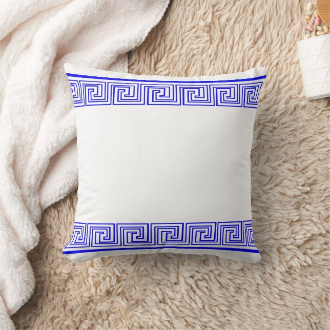Almofada Padrão de Friso Grego Azul (Cobertor)