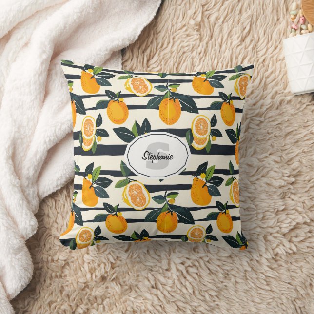 Almofada Padrão de Fruta de Citros Vibrante com Folhas Verd (Cobertor)