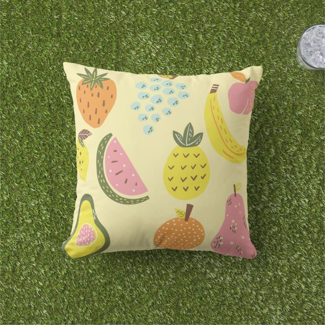 Almofada Padrão de Fruta tropical moderno brilhante (Grama)