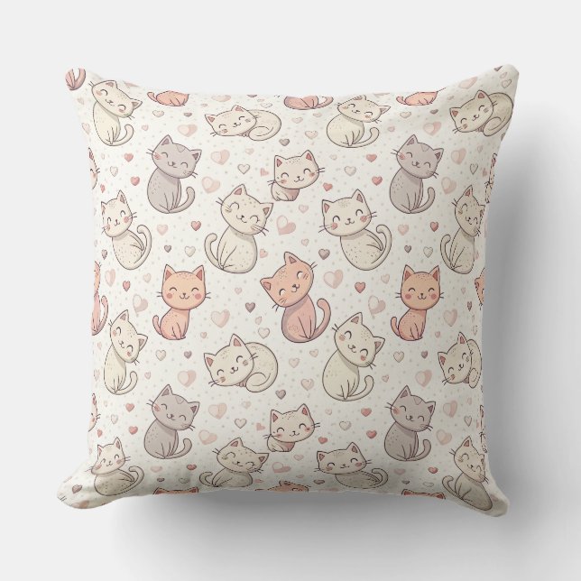 Almofada Padrão de Gatinho Chibi Fofo - Design de Gatinho K (Frente)