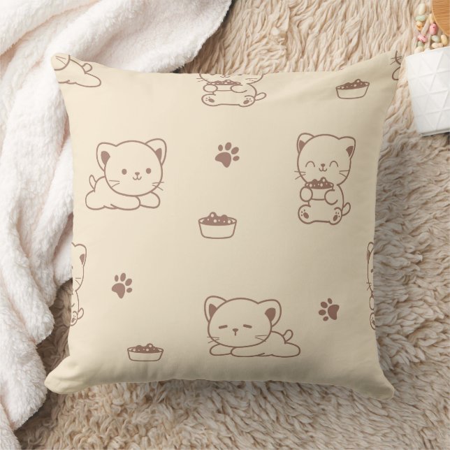 Almofada Padrão de Gato Bege Fofo (1) (Cobertor)