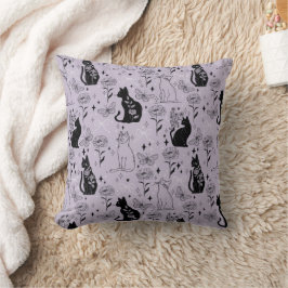 Almofada Padrão de Gato Preto Místico e Borboleta | Witchy