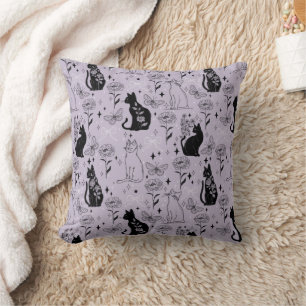 Almofada Padrão de Gato Preto Místico e Borboleta Witchy