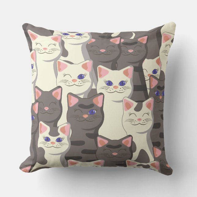 Almofada Padrão de gatos brancos e cinzas (Frente)
