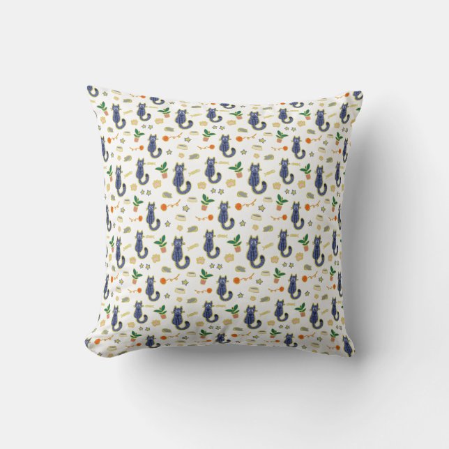 Almofada Padrão de Gatos de Cuta de Aquarela (Frente)