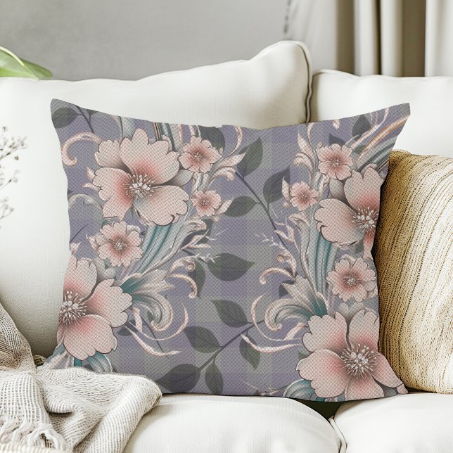 Almofada Padrão de Gingam Floral Cute Elegant (Criador carregado)