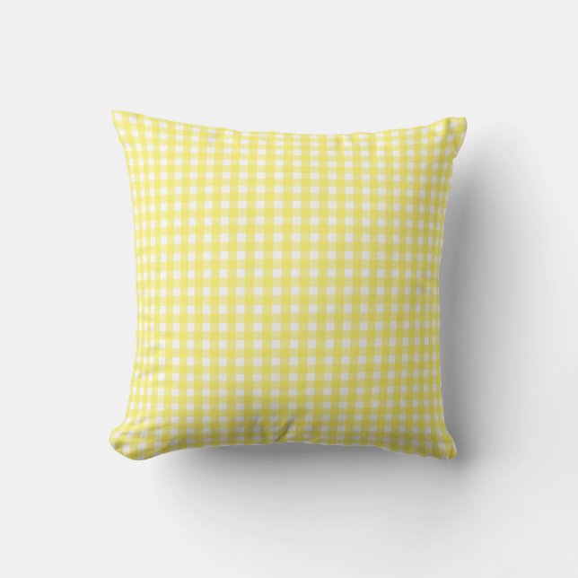 Almofada Padrão de Gingham Amarelo Pastel (Frente)