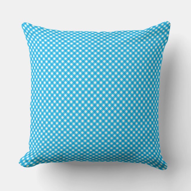 Almofada Padrão de Gingham Azul Brilhante (Frente)