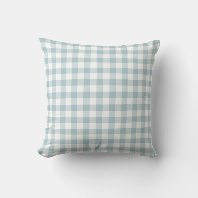 Almofada Padrão de Gingham Azul e Branco (Frente)