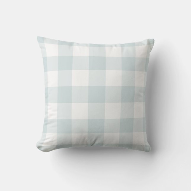 Almofada Padrão de Gingham Azul e Branco pálido verificado (Frente)