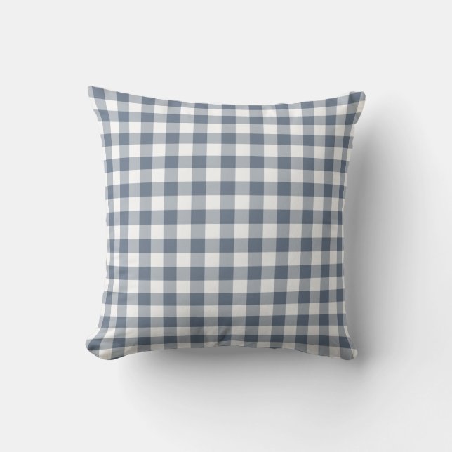 Almofada Padrão de Gingham branco e azul escuro verificado (Frente)