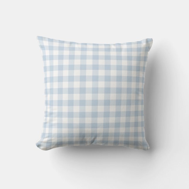 Almofada Padrão de Gingham Branco e Azul Pastel (Frente)