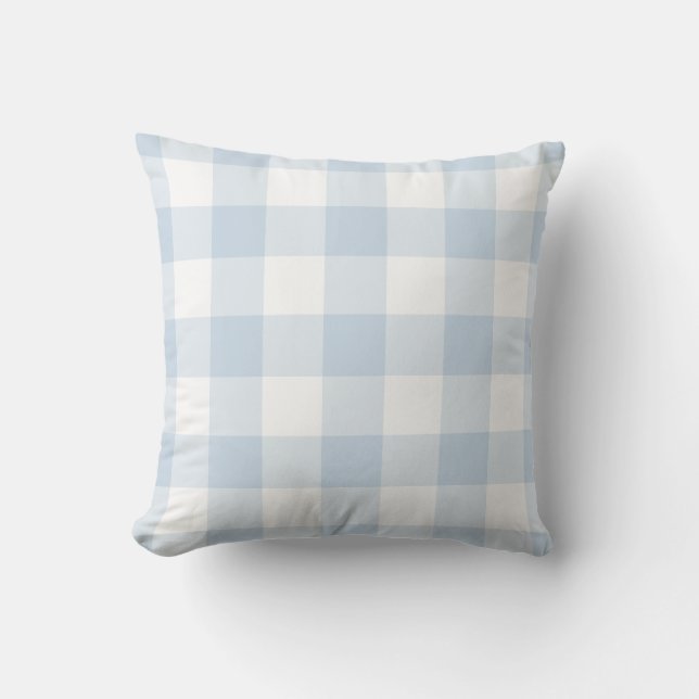 Almofada Padrão de Gingham Branco e Azul Pastel verificado (Frente)