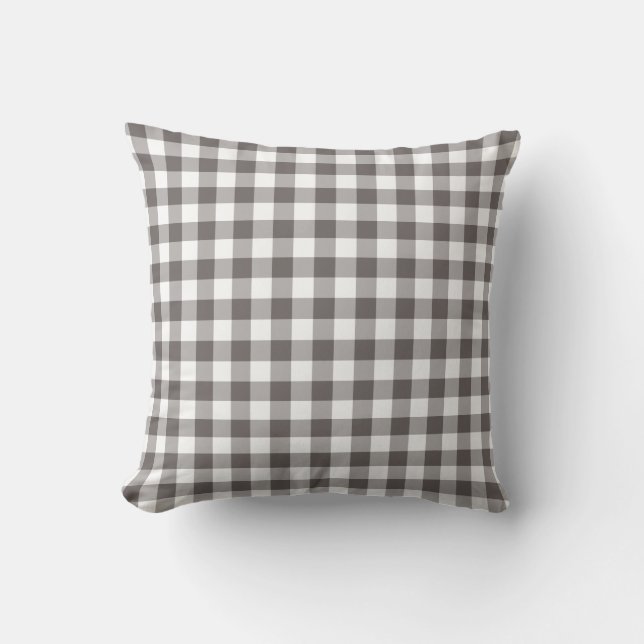 Almofada Padrão de Gingham Branco e cinza (Frente)
