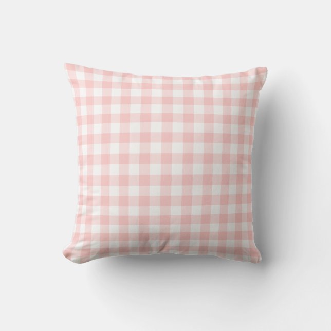 Almofada Padrão de Gingham Branco e Cor-de-rosa (Frente)