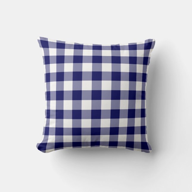 Almofada Padrão de Gingham Branco e marinho (Frente)