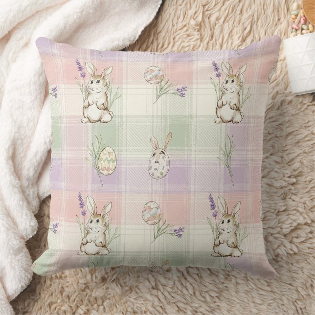 Almofada Padrão de Gingham de Ovo de Coelho Pastel de Prima (Cobertor)