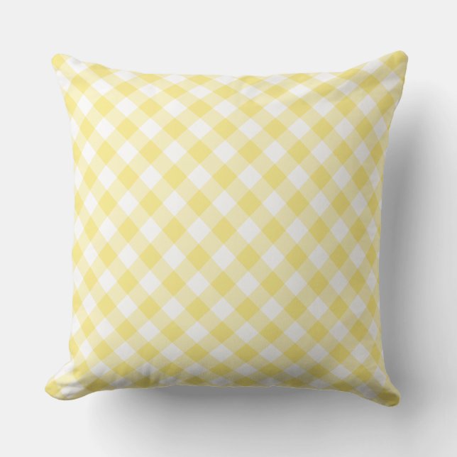 Almofada Padrão de Gingham de Verificação Diagonal Amarelo- (Frente)