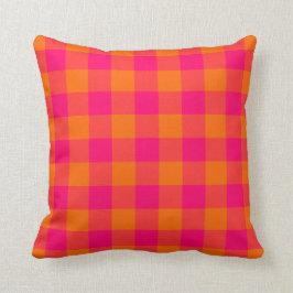 Almofada Padrão de Gingham Laranja-Rosa-Quente e Tangerina