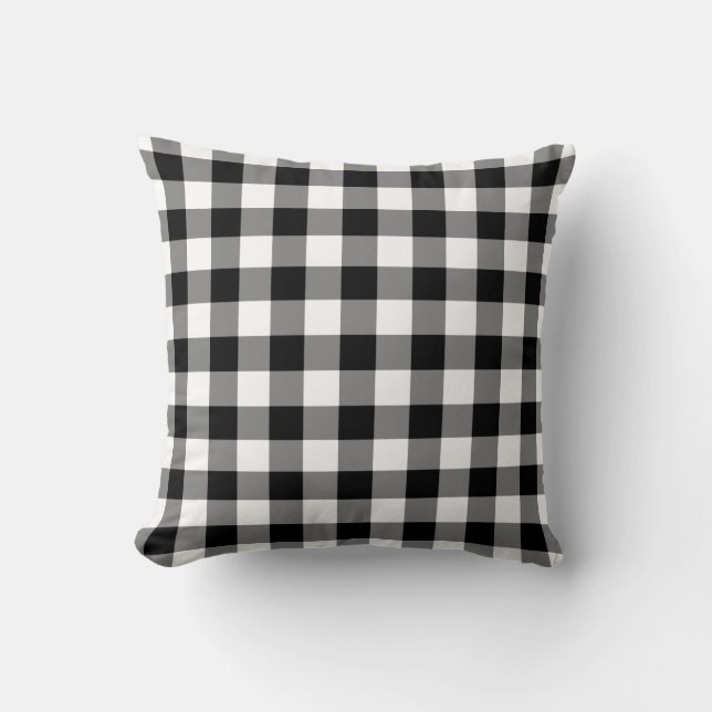 Almofada Padrão de Gingham Preto e Branco (Frente)