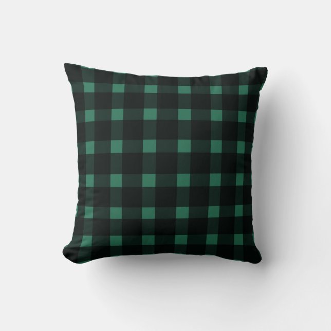 Almofada Padrão de Gingham Preto Verde (Frente)
