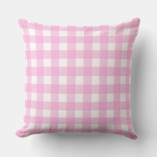 Almofada Padrão de Gingham Rosa Pastel (Frente)