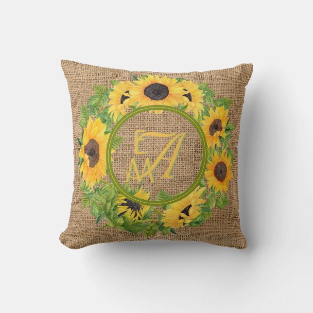 Almofada Padrão de Girassóis Monogramados Decorativos (Frente)