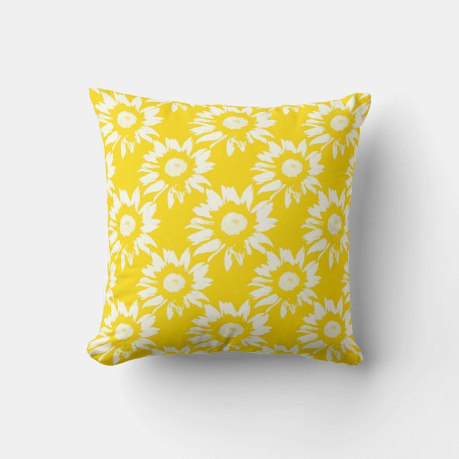 Almofada Padrão de girassol amarelo e branco (Frente)
