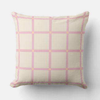 Almofada Padrão de Grade Bege e Rosa Suave