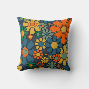 Almofada Padrão de Groovy Floral 60s 70s