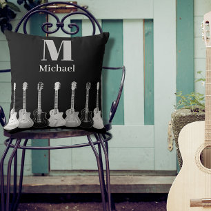 Almofada Padrão de Guitarra Legal Monograma Preto e Cinza