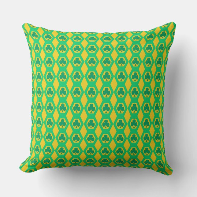 Almofada Padrão de Hexágono Amarelo Verde Trevo (Frente)