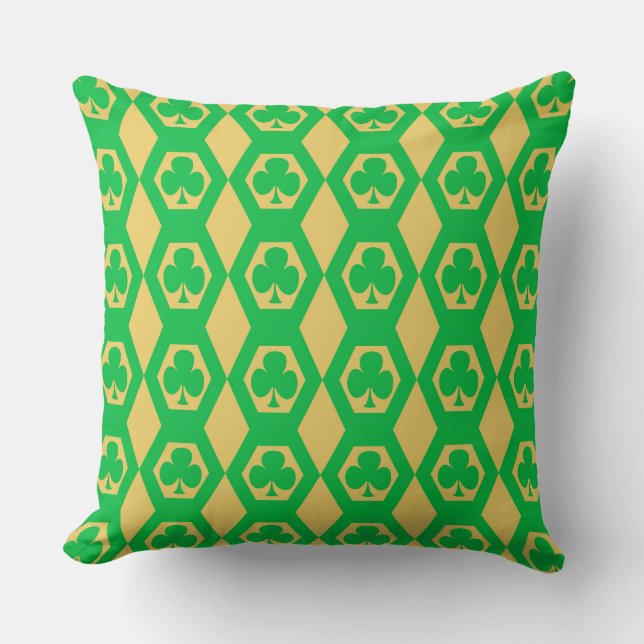 Almofada Padrão de Hexágono Amarelo Verde Trevo (Frente)