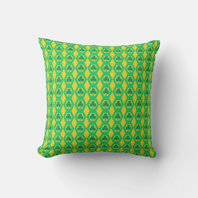 Almofada Padrão de Hexágono Amarelo Verde Trevo (Frente)