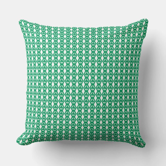 Almofada Padrão de Hexágono Branco Verde Trevo (Frente)