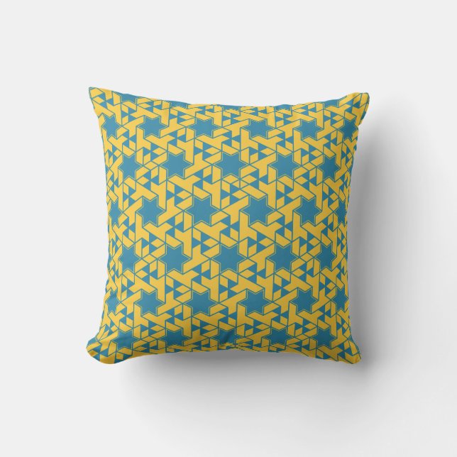 Almofada Padrão de Hexágono Estrela Isométrico - Amarelo e  (Frente)