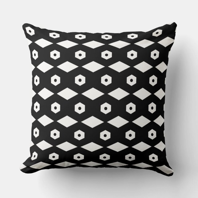 Almofada Padrão de Hexágono Preto e Branco Elegante (Frente)