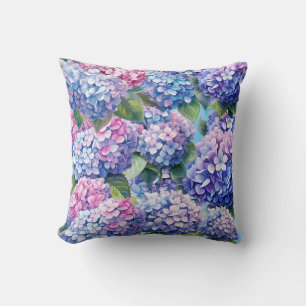 Almofada Padrão de Hydrangea rosa púrpura azul