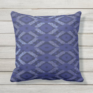 Almofada Padrão de Ikat do Marinho cobalto boêmico moderno