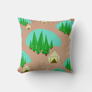 Almofada Padrão de Ilustração do Camping Kitschy do Estilo