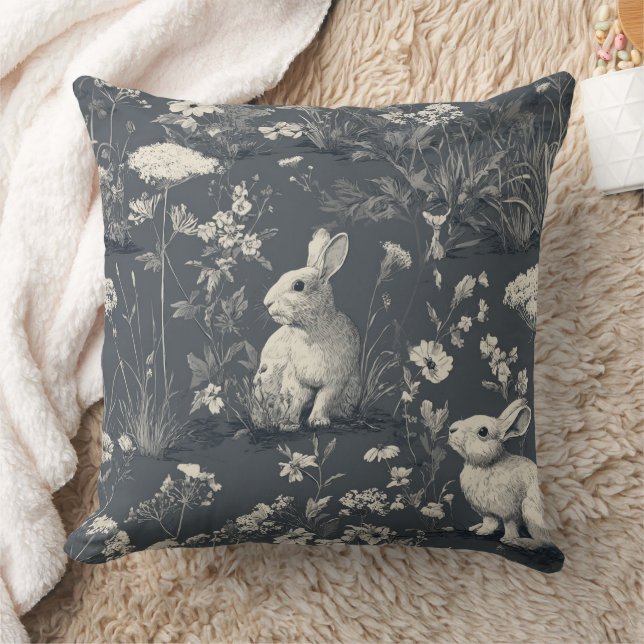 Almofada Padrão de Jardim de Coelho Botânico Preto (Cobertor)