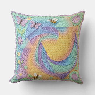 Almofada Padrão de Jardim de Crochê Pastel Caprichoso 