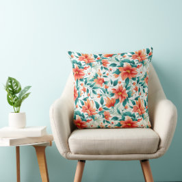 Almofada Padrão de Jardim Floral Laranja Vibrante - Chá Ele